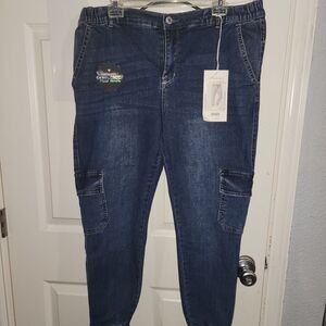 Women’s Dark Blue Cargo Jogger Jeans